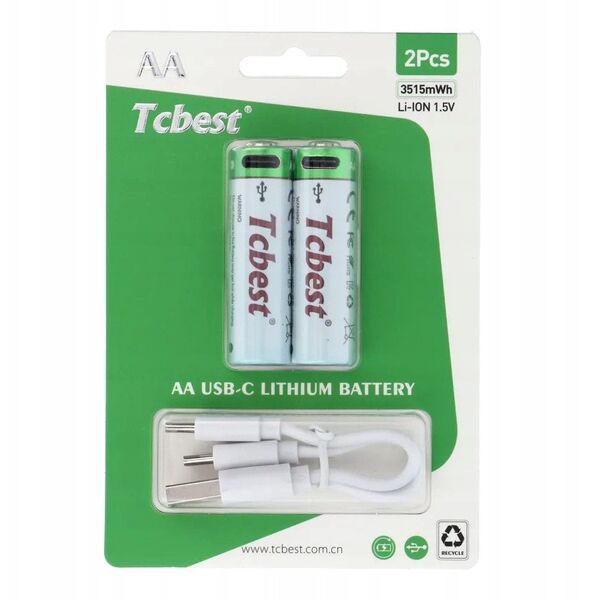 TCBEST bateria akumulatorowa R6 (AA) 950 mAh z gniazdem Typ C + kabel USB A do 2 x Typ C 2 szt