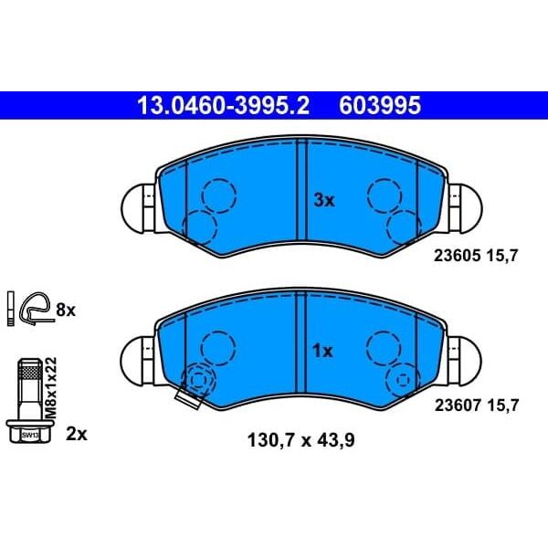 ATE ΤΑΚΑΚΙΑ ΦΡΕΝΩΝ ATE 13.0460-3995.2 OPEL AGILA 1.0 07-, 1.0 12V 00-, 1.2 16V 04-, 1.3CDTI 03