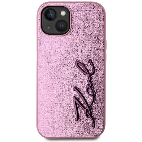 Etui Karl Lagerfeld Wrinkled Metal       Signature do iPhone 15 różowy