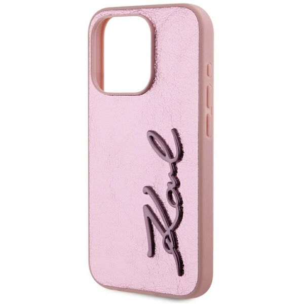 Etui Karl Lagerfeld Wrinkled Metal       Signature do iPhone 15 Pro różowy