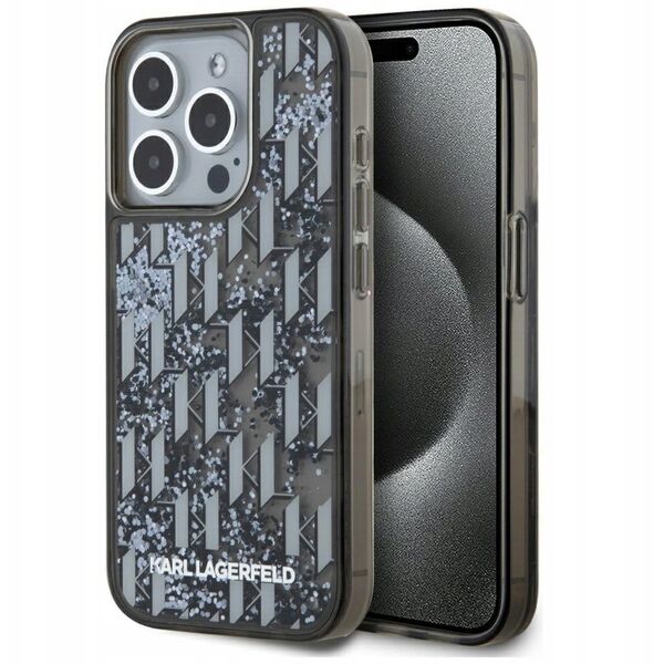 Etui Karl Lagerfeld Liquide Glitter      Monogram Gradient do iPhone 15 Pro czarny