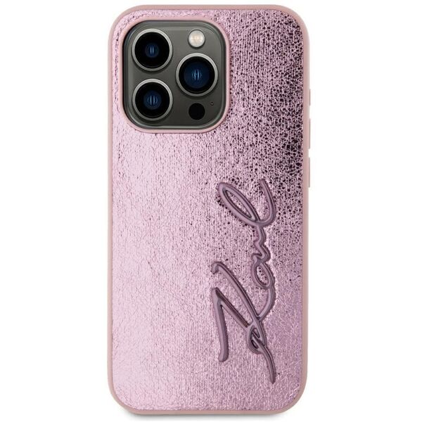 Etui Karl Lagerfeld Wrinkled Metal       Signature do iPhone 15 Pro Max różowy