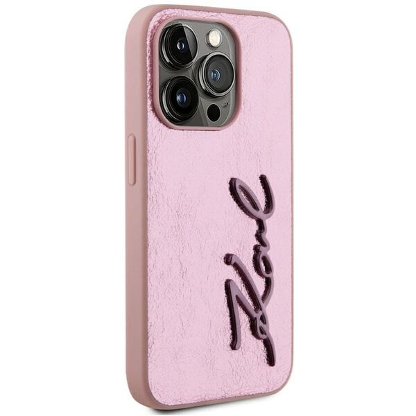 Etui Karl Lagerfeld Wrinkled Metal       Signature do iPhone 15 Pro Max różowy