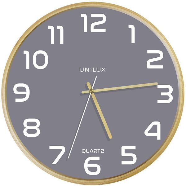 Unilux 400165097, Wall, Quartz clock, Round, Grey, Wood, Wood, Glass