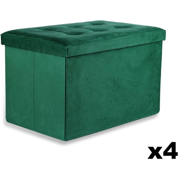 Pufa składana XL z guzikami - 60x38x38cm aksamit zielona x 4