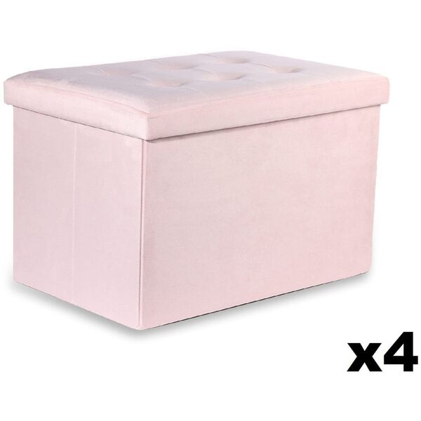 Pufa składana XL z guzikami - 60x38x38cm aksamit róż x 4