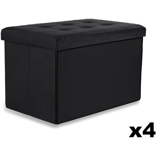 Pufa składana XL z guzikami - 60x38x38cm aksamit czarna x 4