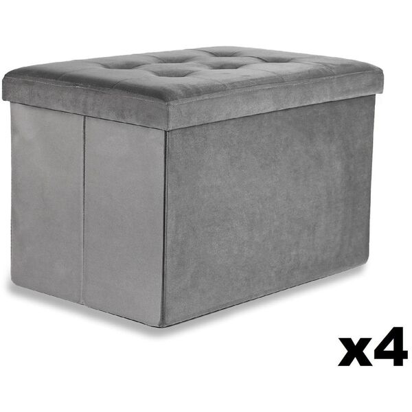 Pufa składana XL z guzikami - 60x38x38cm aksamit szara x 4