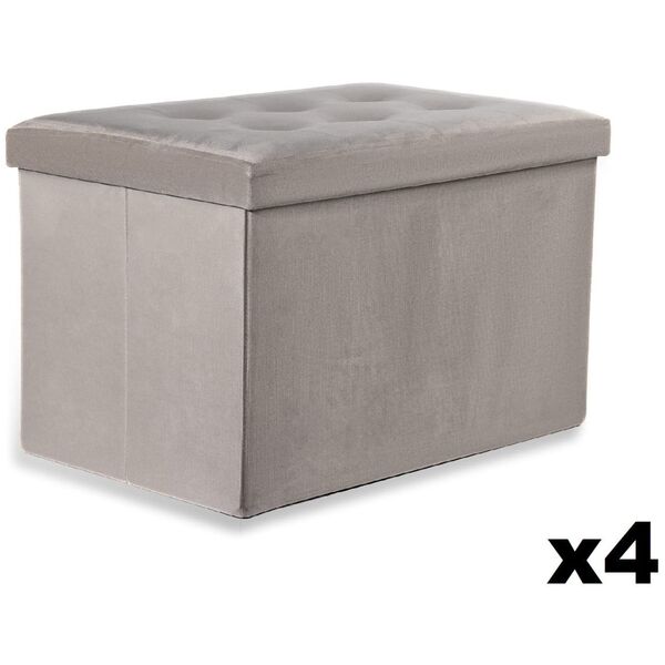 Pufa składana XL z guzikami - 60x38x38cm aksamit beż x 4