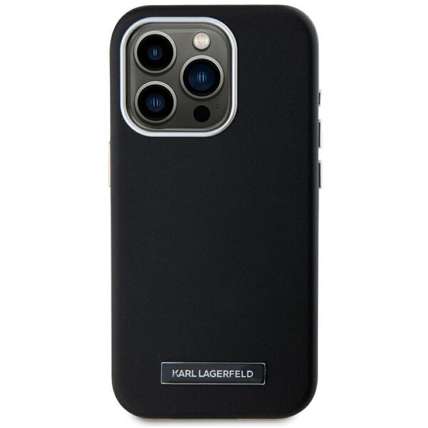 Case Karl Lagerfeld FW Metal Plate MagSafe for iPhone 15 Pro black