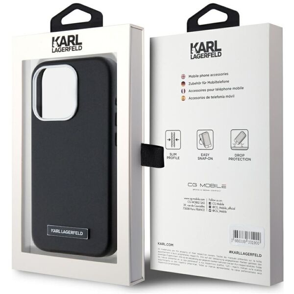 Case Karl Lagerfeld FW Metal Plate MagSafe for iPhone 15 Pro black