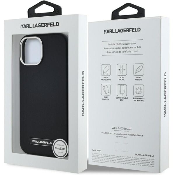 Case Karl Lagerfeld FW Metal Plate MagSafe for iPhone 15 black