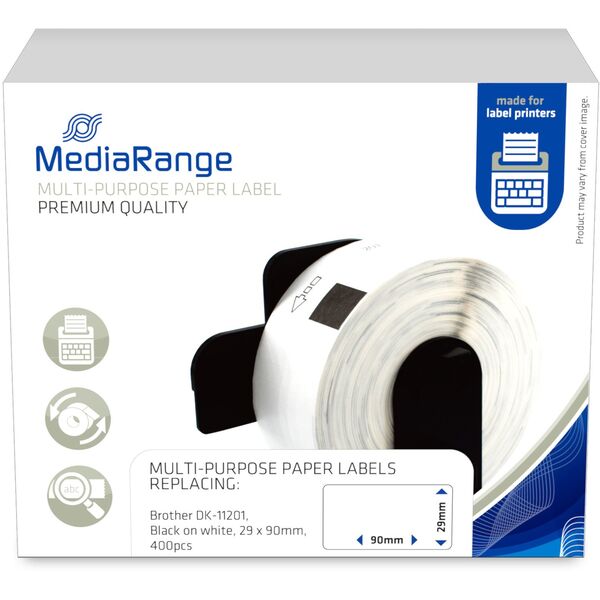 MediaRange ge Schriftband 29x90mm schwarz/wei Brother DK-11201 400Stk