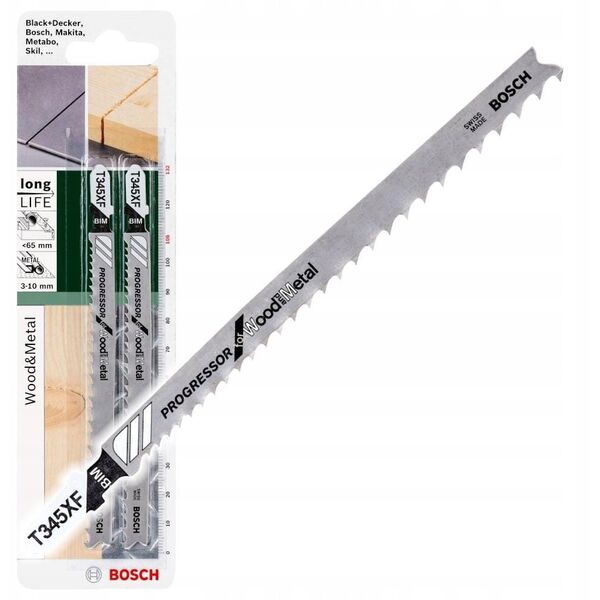 Jigsaw blades BOSCH T 345 XF, 108 mm, BIM, for metal, 2 pcs.