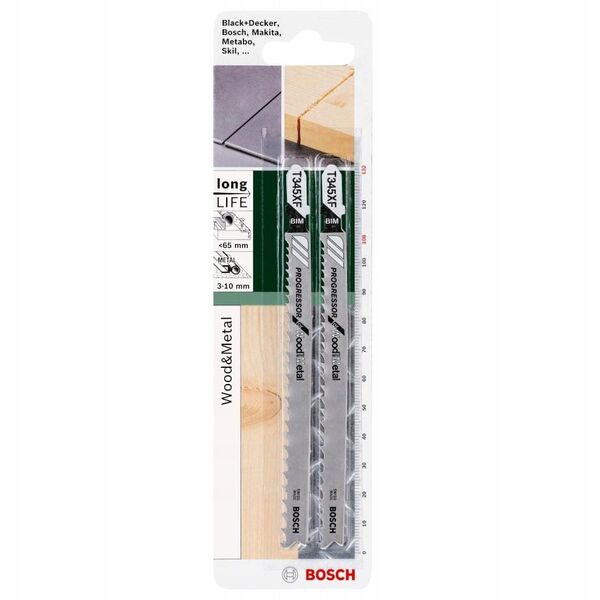 Jigsaw blades BOSCH T 345 XF, 108 mm, BIM, for metal, 2 pcs.