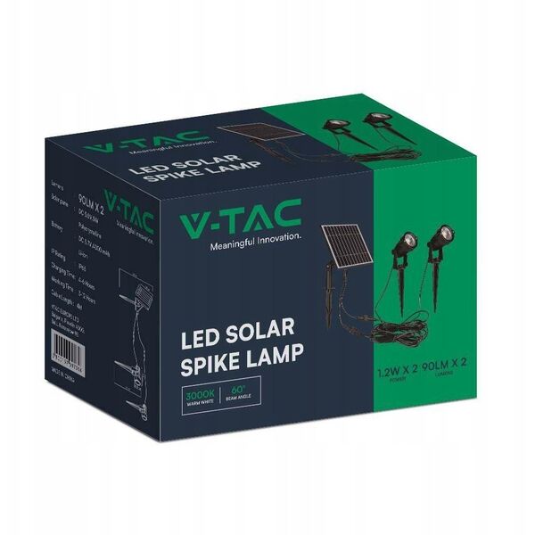 Plug-in LED outdoor light V-TAC, solar-powered, IP65, 2 x 90 lm, 3000 K, 2 pcs