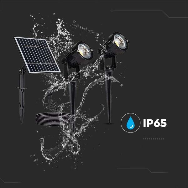 Plug-in LED outdoor light V-TAC, solar-powered, IP65, 2 x 90 lm, 3000 K, 2 pcs