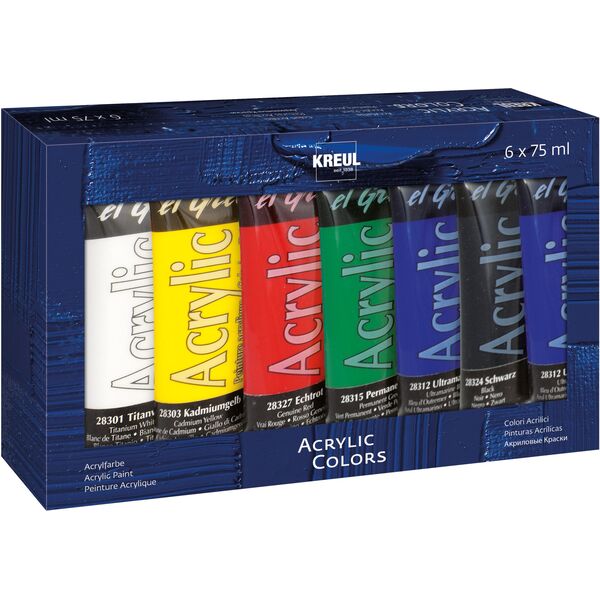 PAINT ACRYLIC 6 COLOURS 75ML 28260