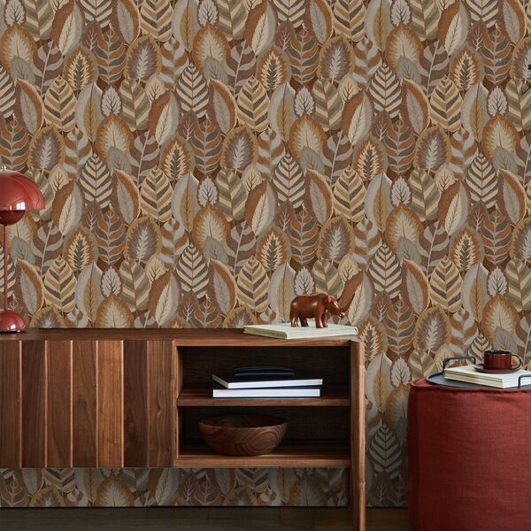 WALLPAPER 121127 ARTY LEAVES BROWN