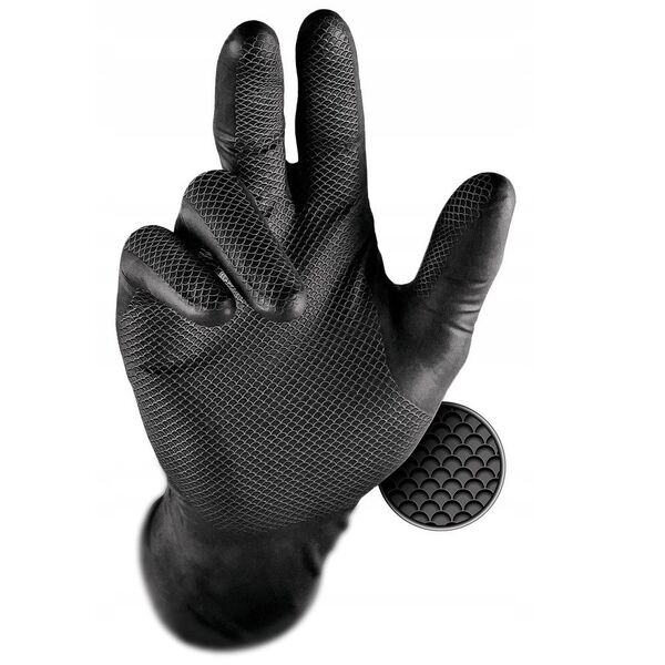 Disposable nitrile gloves with rough palm GRIPAZZ, black, size 2XL (50pcs.)