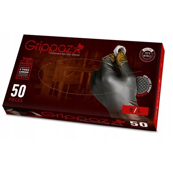 Disposable nitrile gloves with rough palm GRIPAZZ, black, size 2XL (50pcs.)