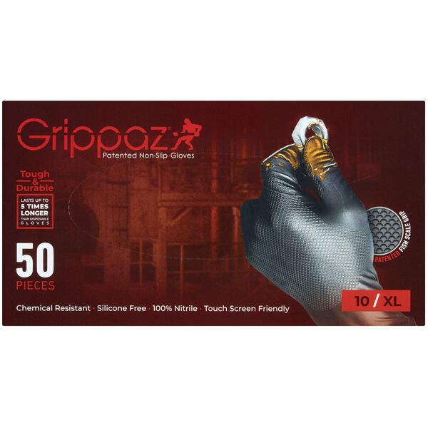Disposable nitrile gloves with rough palm GRIPAZZ, black, size XL (50pcs.)