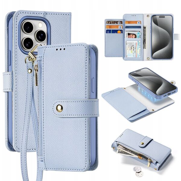 Etui skórzane Dux Ducis Lawa na iPhone 15 Pro - niebieskie