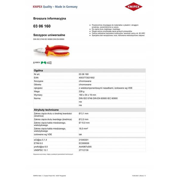 SZCZYPCE RSEC UNIWERSALNE IZOLOWANE VDE 1000V 160MM UNIOR