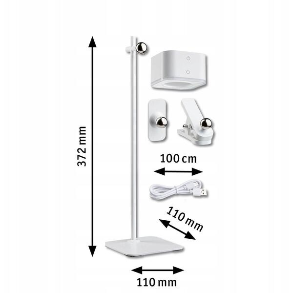 Lampka stołowa VARIA LED 3W DIM USB-C 2700K-6500K magnes klips 250/60lm 5V biały / metal