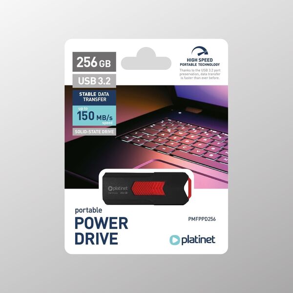 PLATINET PORTABLE POWER DRIVE USB 3.2 UP TO 150MB/s 256GB BLACK [46155]