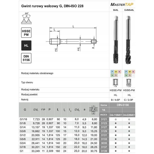 GWINTOWNIK G  1/2" DIN-5156C R45 HSSE-PM HL MASTERTAP