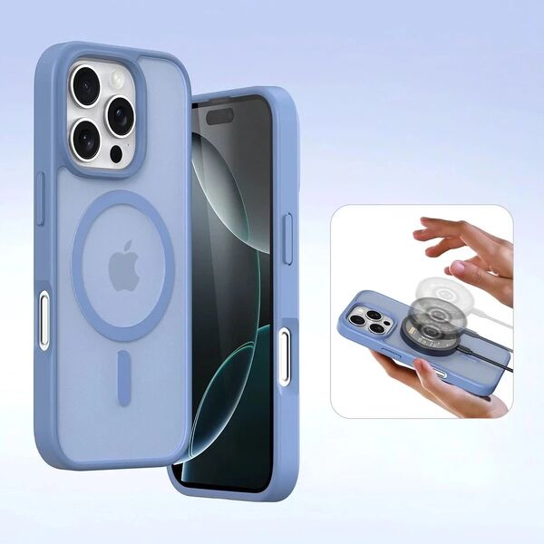 Etui skórzane do iPhone 16 Pro Max Dux Ducis Lawa z portfelem MagSafe Błękitne