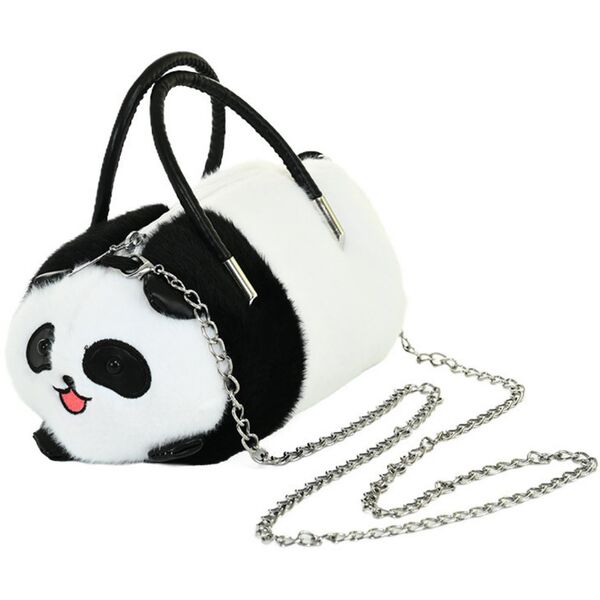 Pluszowa Torba Panda Uchwyty Metalowy Łańcuszek Czarno Biała 20cm