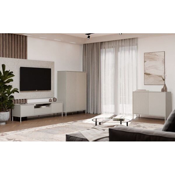 Komoda KAMARO 2D SLIM/GŁADKI KASZMIR Lamele Front Ryflowany + Klasyczny