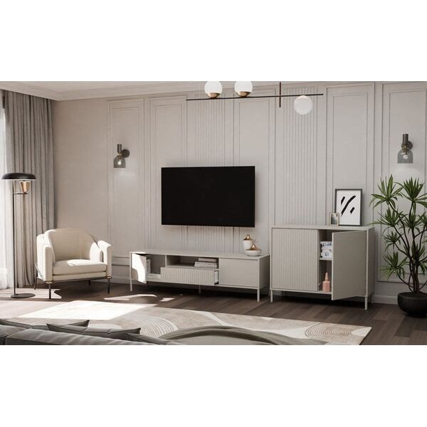 Komoda KAMARO 2D SLIM/GŁADKI KASZMIR Lamele Front Ryflowany + Klasyczny