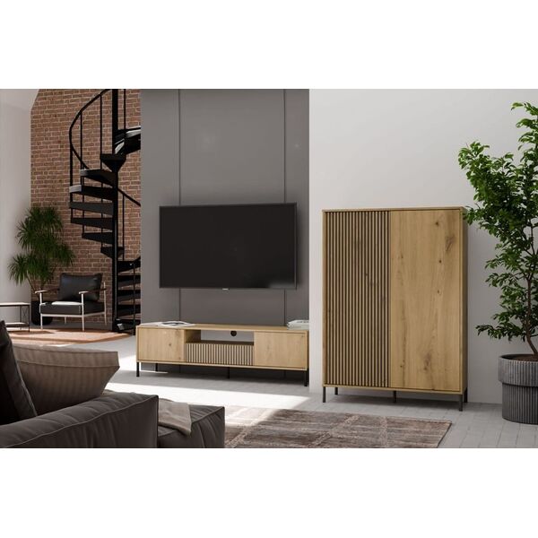 SZAFKA RTV KAMARO 160 DĄB ARTISAN Front ryflowany + Klasyczny