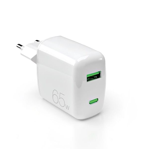 Ładowarka sieciowa Puro 65W GaN USB-A USB-C - biała
