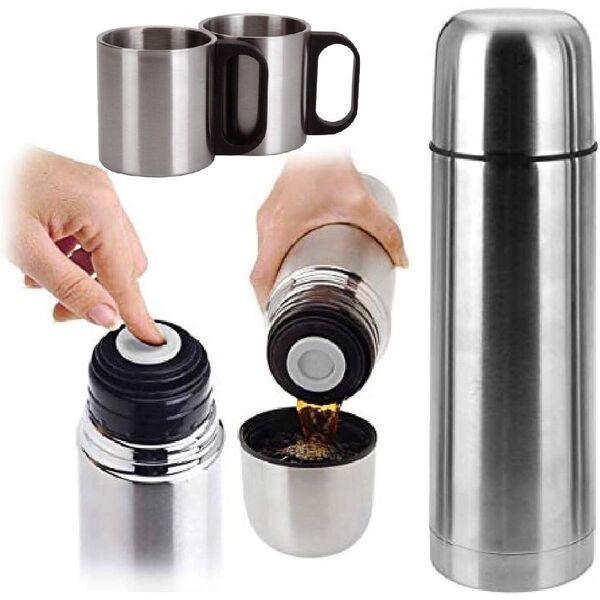 Stainless steel thermos 1L, 2 cups