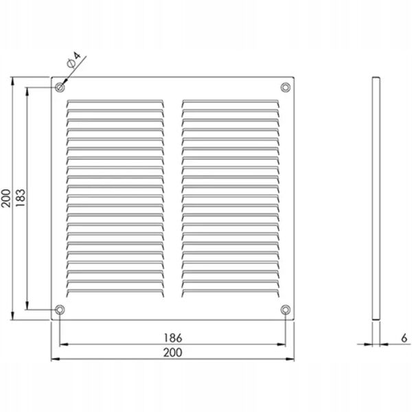 Metal ventilation grille MR2020M, 200 x 200 mm, black.