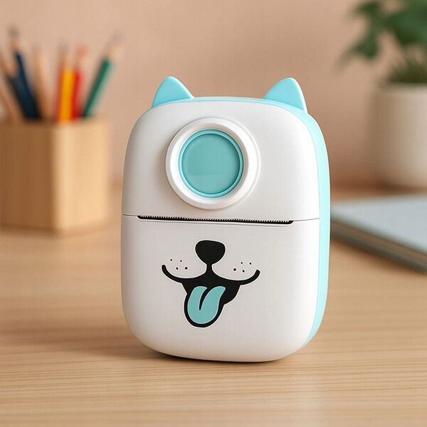 Drukarka Termiczna Bluetooth do Zdjęć Naklejek Notatek Etykiet / KiddoBoo X2 / Biały Piesek
