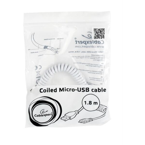 Kabel USB Gembird USB-A - microUSB 1.8 m Biały (CC-mUSB2C-AMBM-6-W)