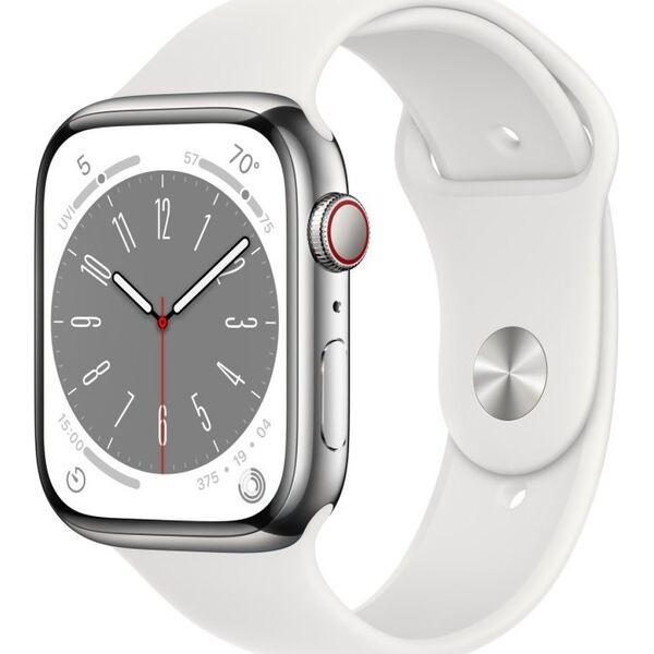 Smartwatch Apple Watch 8 GPS + Cellular 45mm Silver Stainless Steel Biały  (MNKE3WB/A)