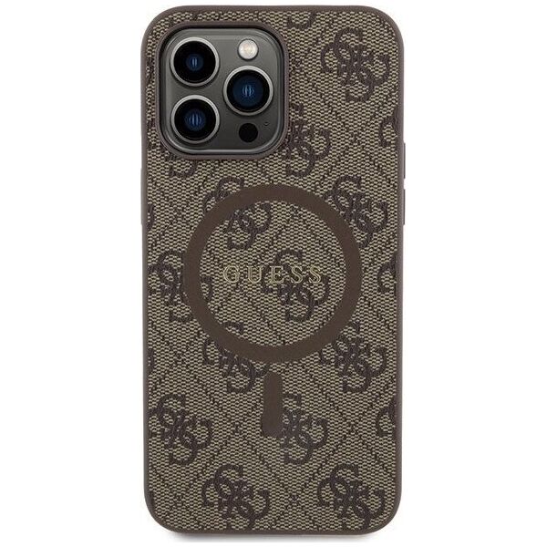 Guess Guess GUHMP14XG4GFRW iPhone 14 Pro Max 6.7" brązowy/brown hardcase 4G Collection Leather Metal Logo MagSafe