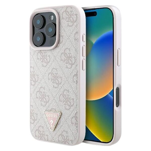 Guess Guess GUHCP16LP4TDPP iPhone 16 Pro 6.3" różowy/pink hardcase Leather 4G Triangle Strass MagSafe