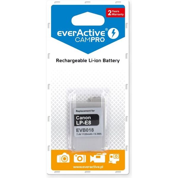 Akumulator EverActive zamiennik Canon LP-E8, 1120 mAh (EVB018)