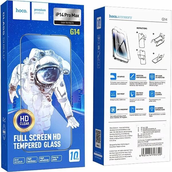 Hoco HOCO szkło hartowane HD 5D Guardian shield (SET 10in1) - do iPhone 14 Pro Max czarny (G14)