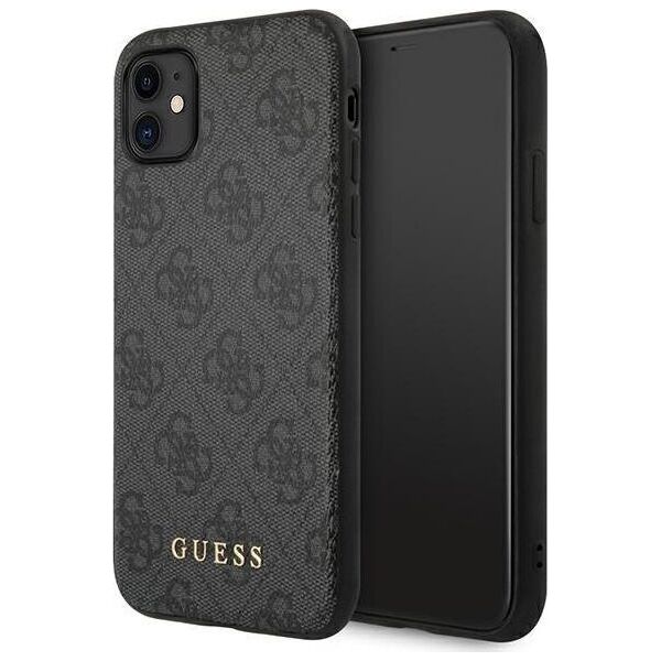 Guess Guess GUHCN61G4GFGR iPhone 11 6,1" szary/grey hard case 4G Metal Gold Logo