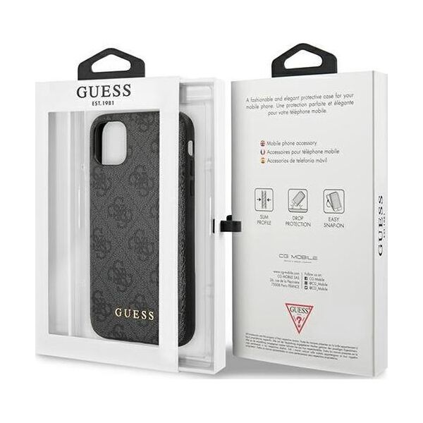 Guess Guess GUHCN61G4GFGR iPhone 11 6,1" szary/grey hard case 4G Metal Gold Logo