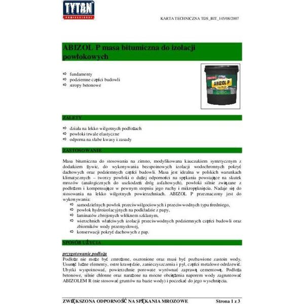 Tytan ABIZOL P TYTAN 18KG MASA BITUMICZNA DO IZOLACJI POWŁOKOWYCH [jm.SZT] - ABIZOL P18K