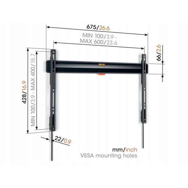 Vogels TVM 3603 Σταθερή Βάση Τοίχου για Τηλεόραση 40-100" μέγιστο βάρος 75 kg μαύρο - Στήριγμα τοίχου για τηλεοράσεις